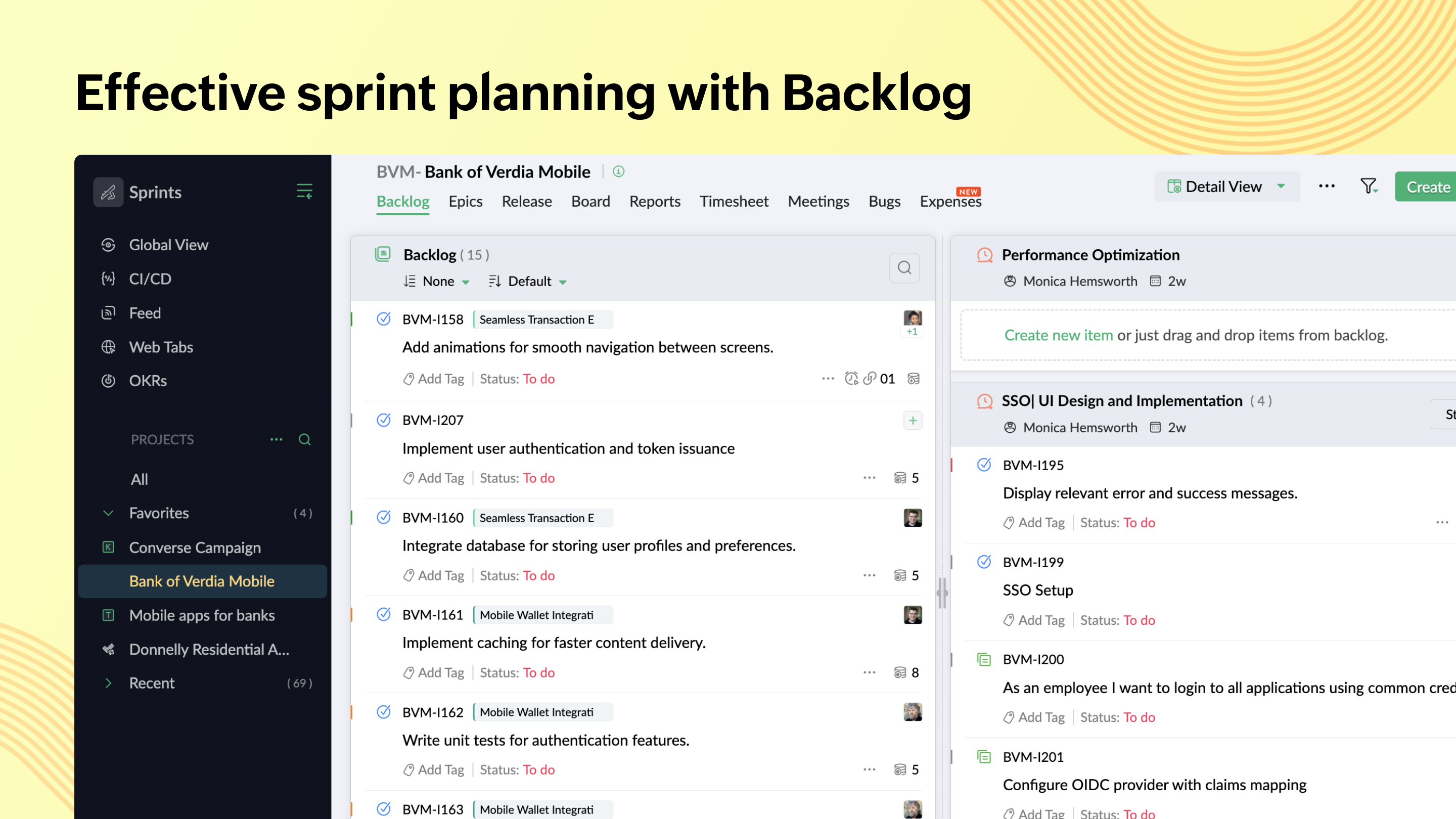 screenshot of Zoho Sprints